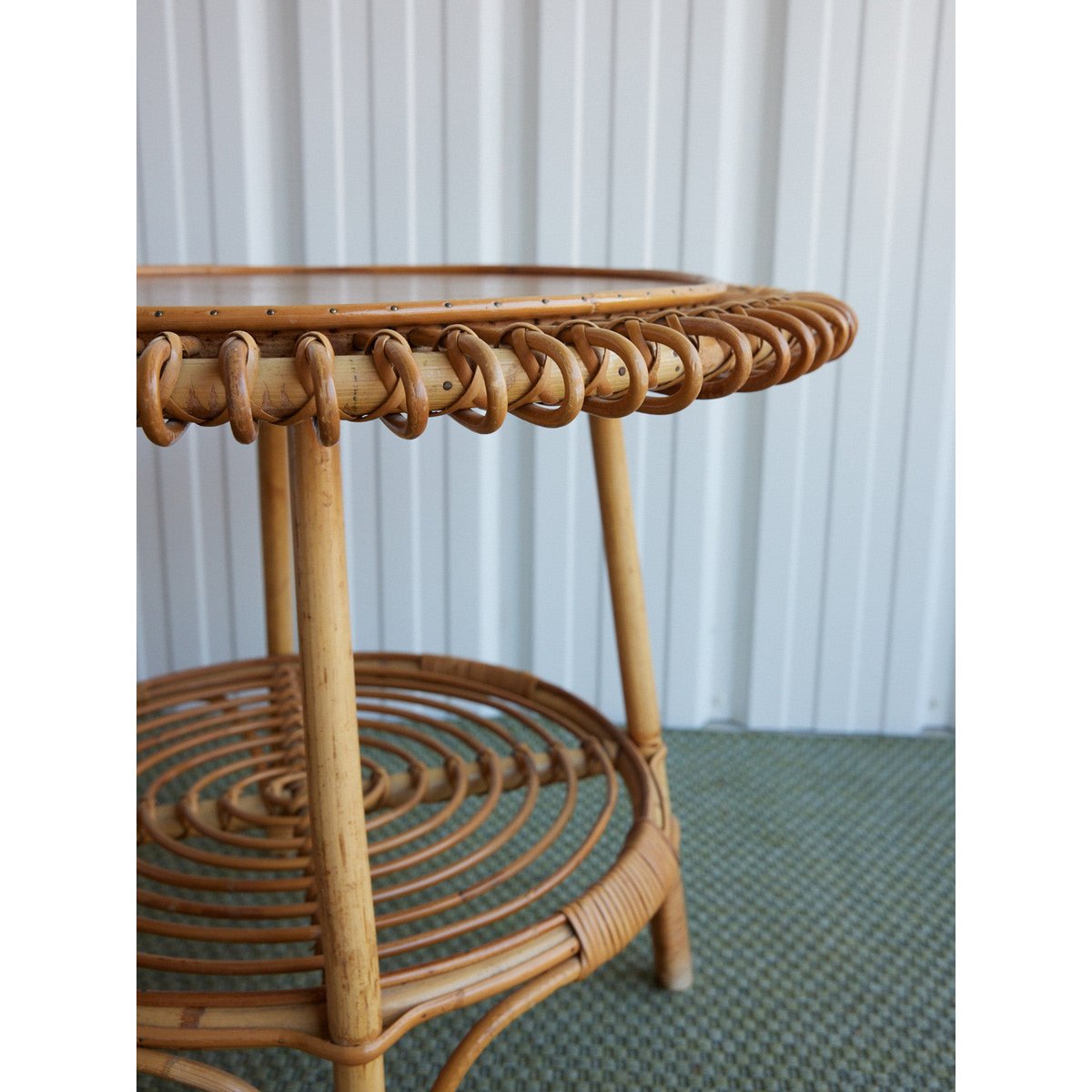 Table basse en rotin italien Léonie N°1576 - Bon état bois clair, DEBONGOUT