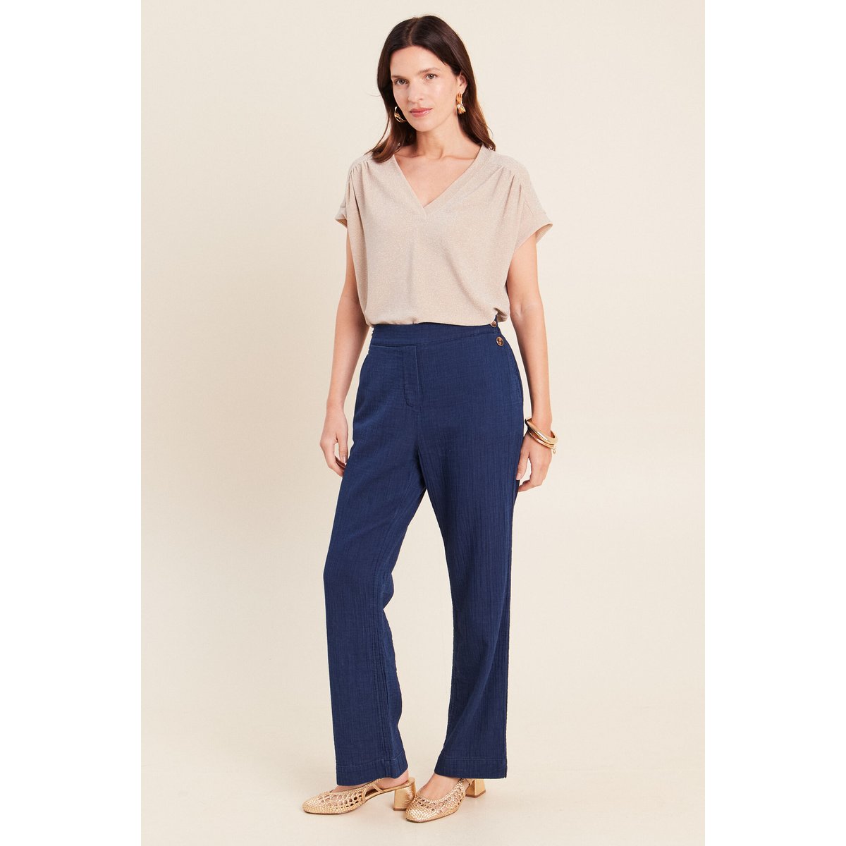 Pantalon large 7/8ème taille haute bleu roi, BREAL