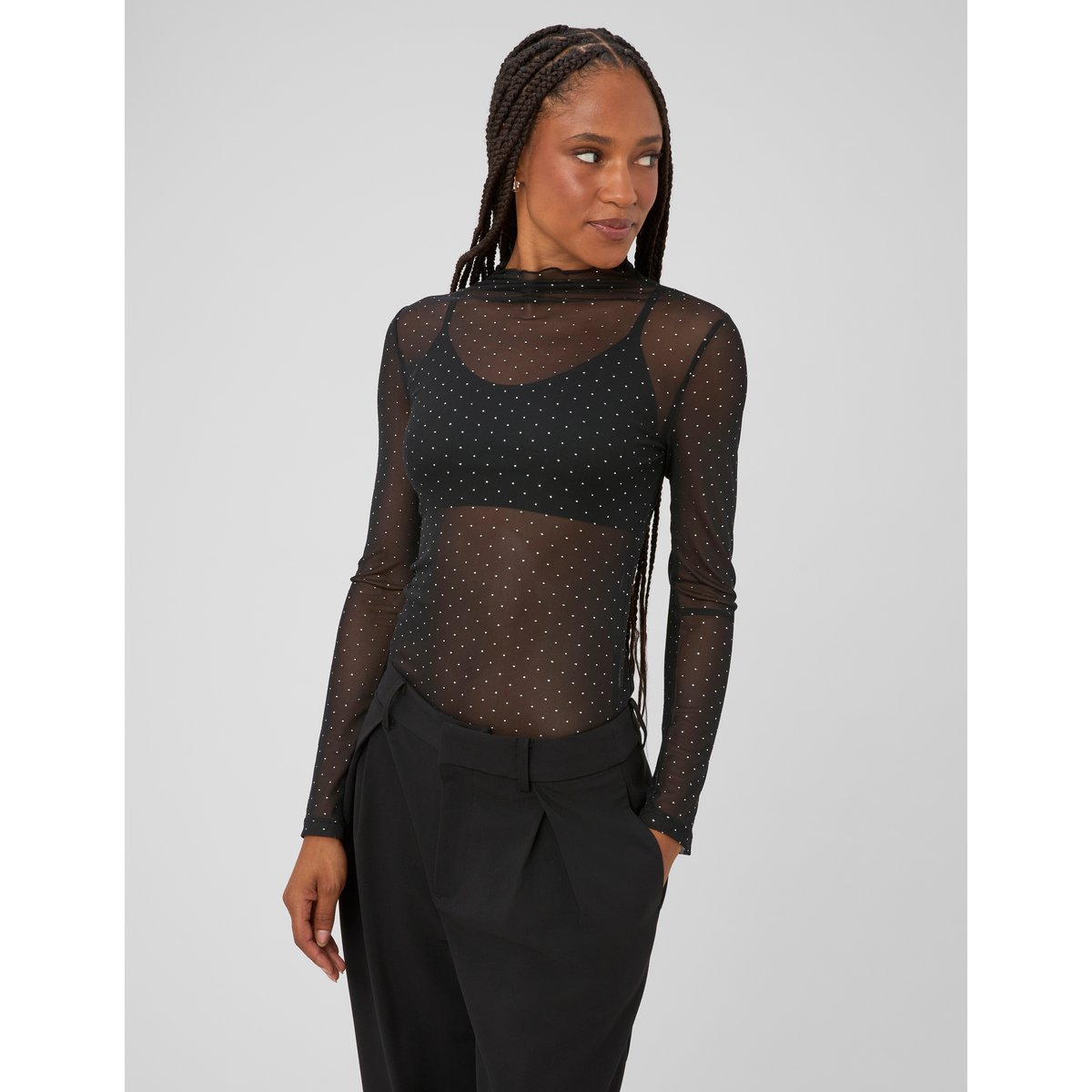 T-shirt résille strass noir, BZB