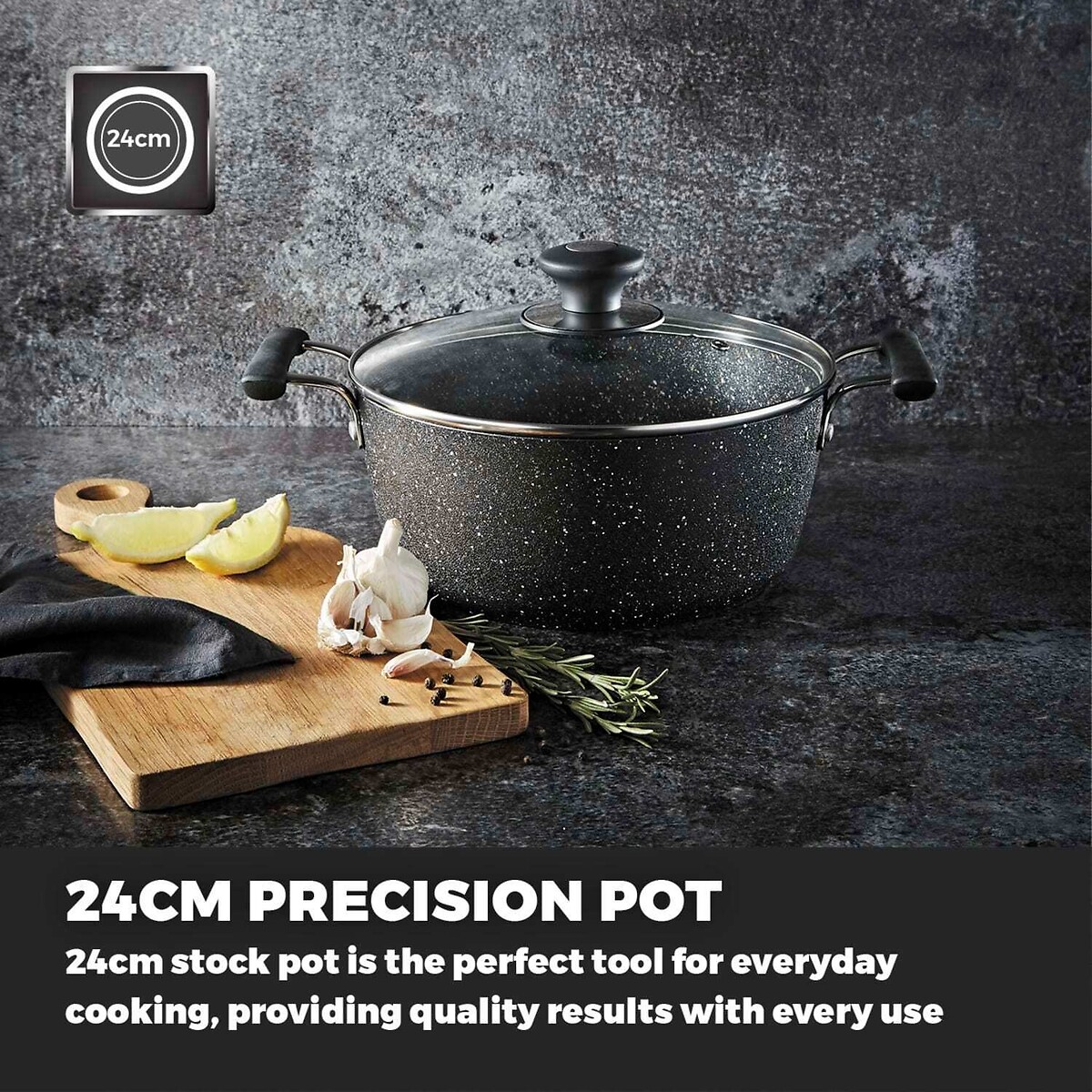 24cm Precision Stock Pot black, TOWER