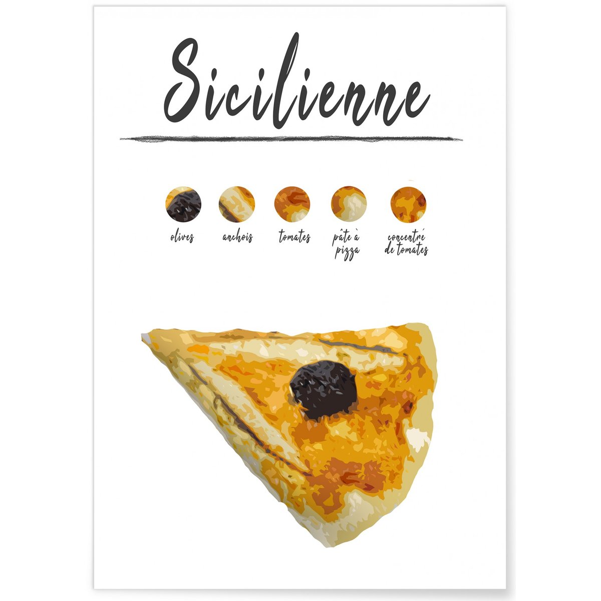 Affiche Pizza Sicilienne blanc, L'AFFICHERIE