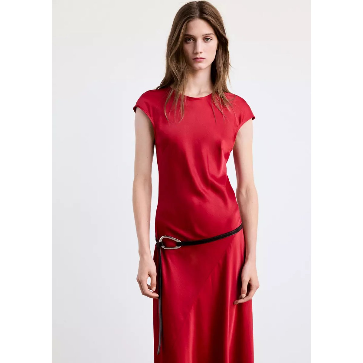 Robe midi col rond rouge, MANGO