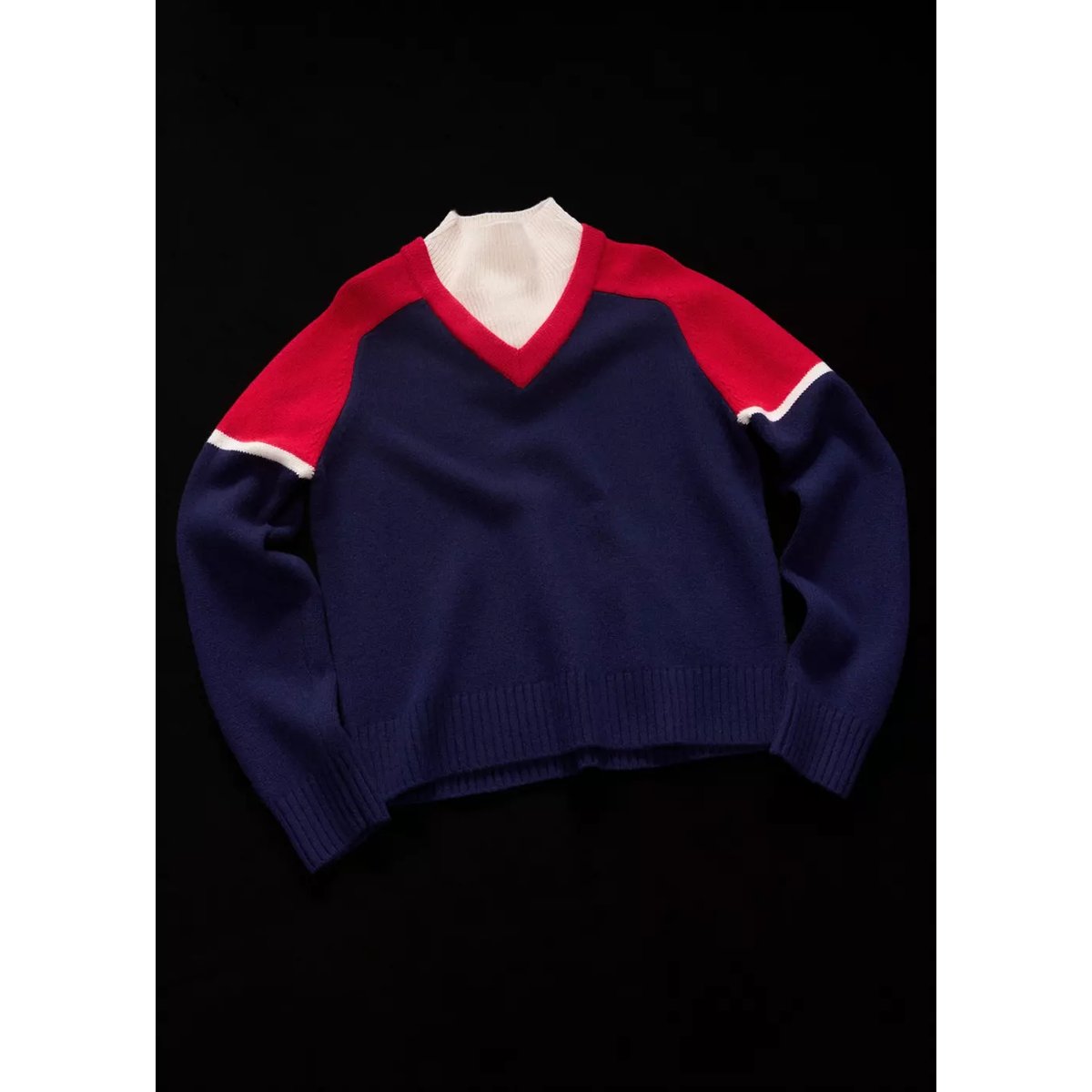 Pull-over laine à bords contrastants bleu marine, MANGO