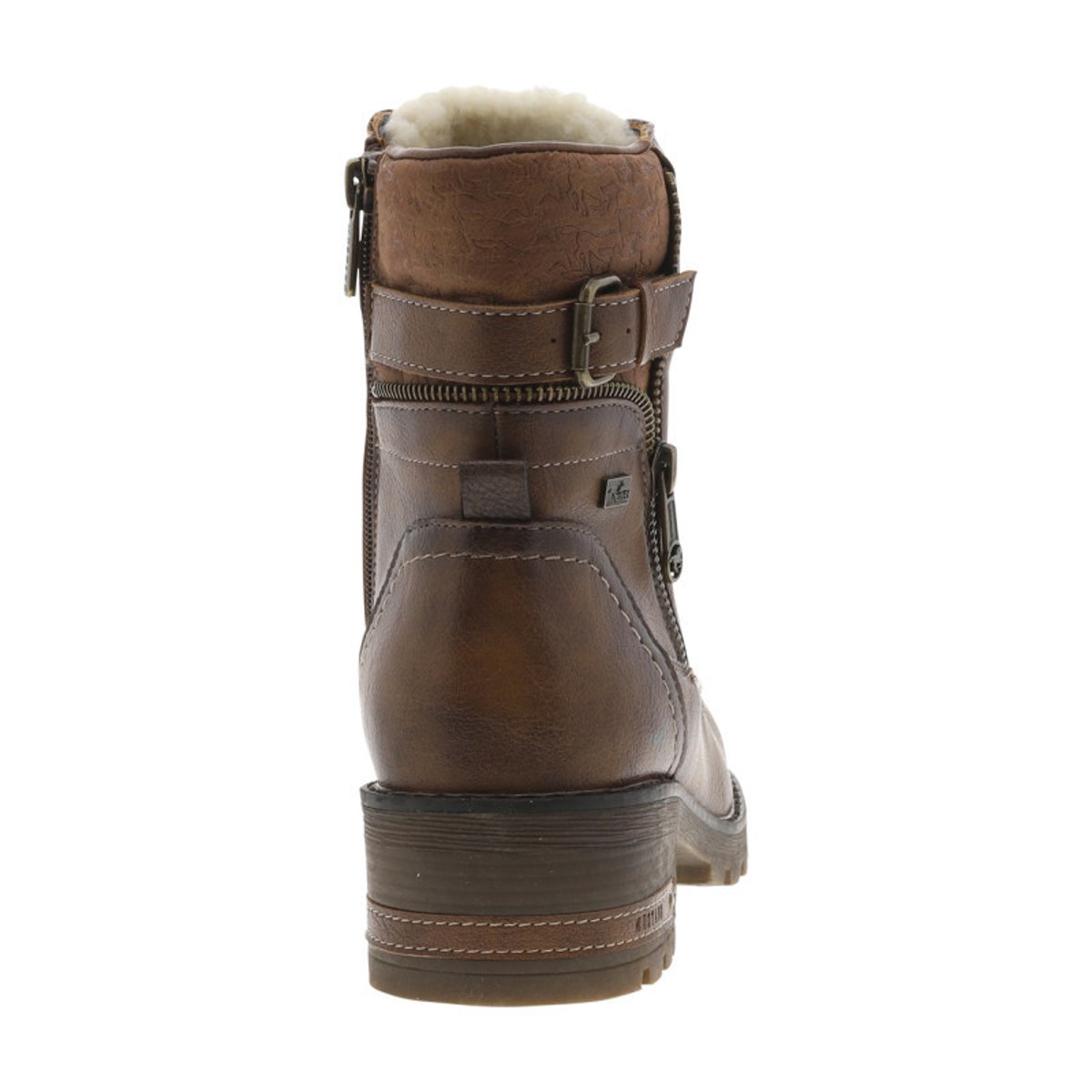 Bottines taupe à talon décroché bas avec des lacets plats et un zip marron, MUSTANG