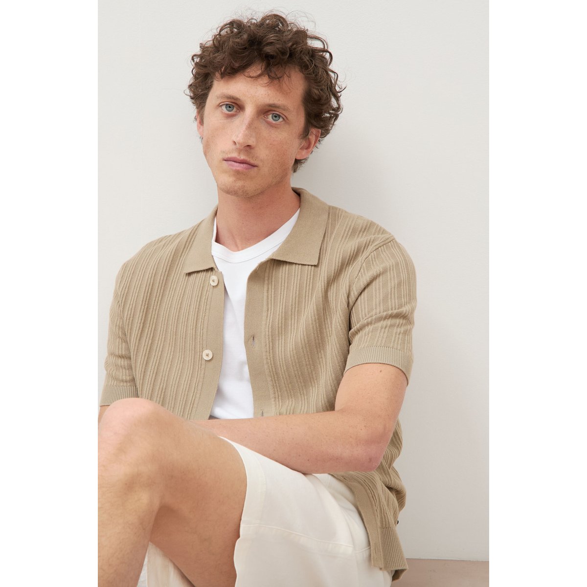 Chemise en coton manches courtes gris, BONOBO