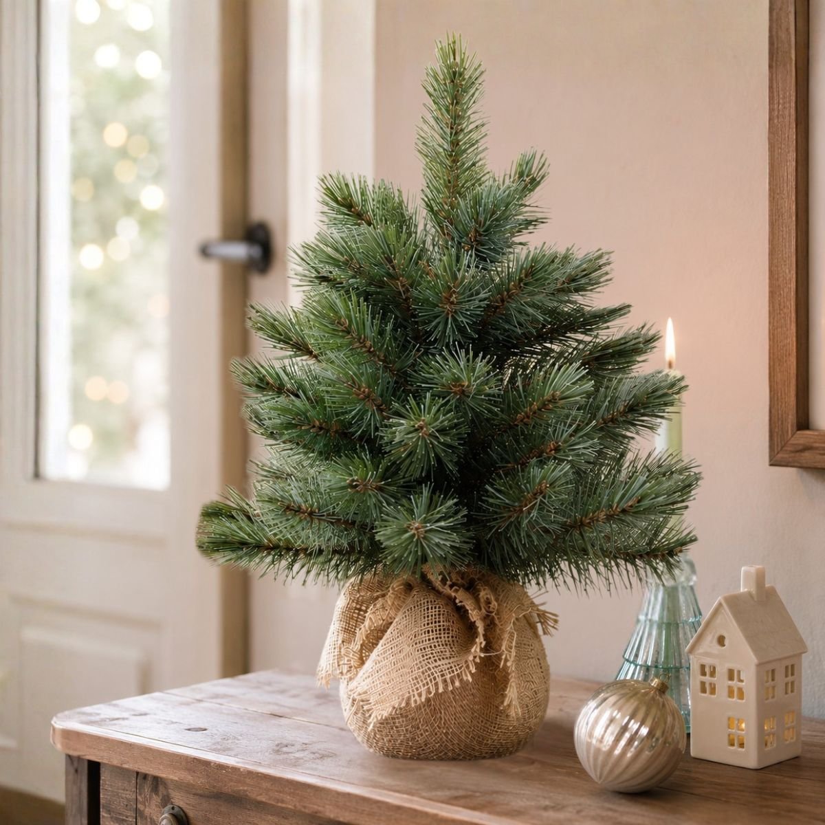 Sapin de Noël artificiel dans un sac en jute H60 cm FOREST FROSTED vert, TRIUMPH TREE