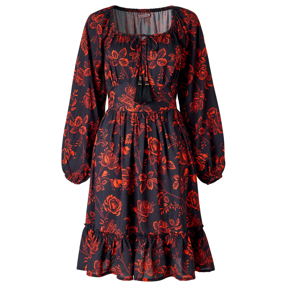 Robe Courte Fleurie à Ourlet à Volant Spectaculaire noir, JOE BROWNS