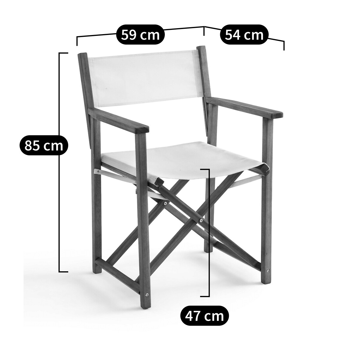 Fauteuil de table pliant acacia et toile, Alfred ecru, AM.PM