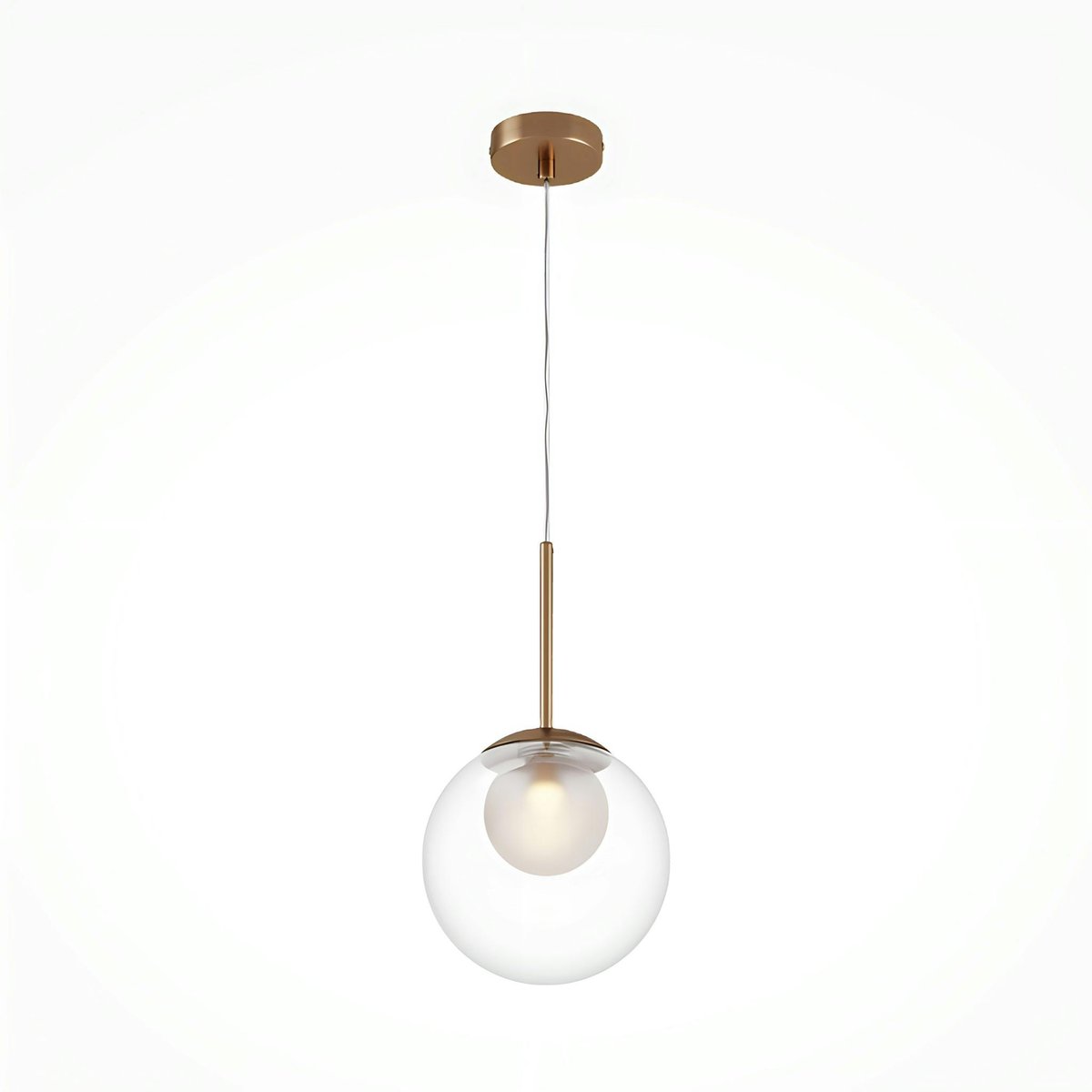 Suspension globe en verre & tige or, 20 cm DELTONA transparent, PIER IMPORT