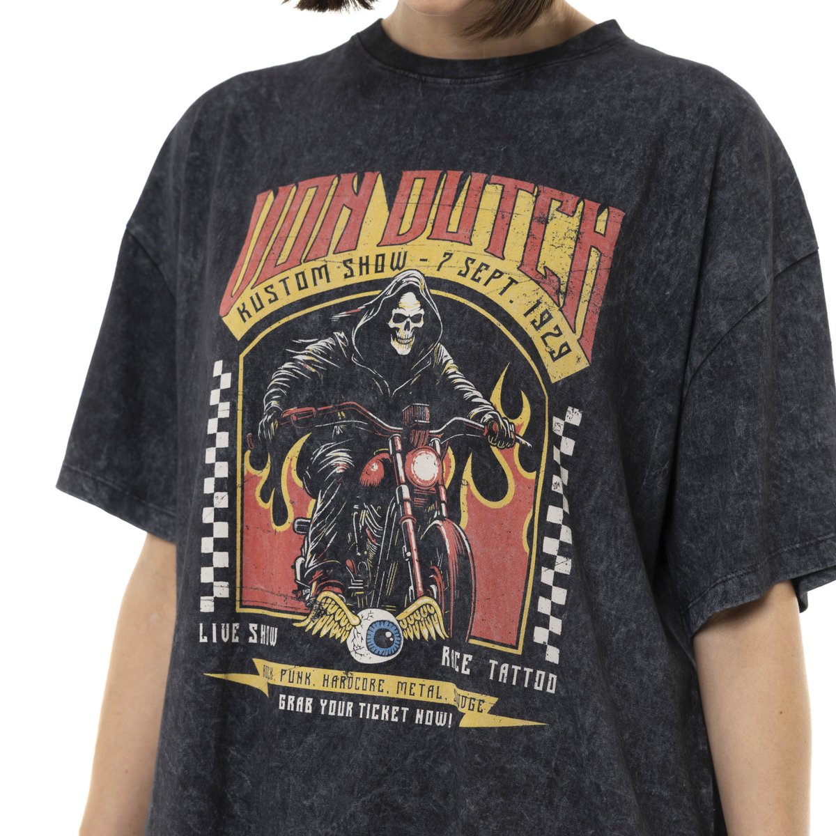 T-Shirt coton LIVE SHOW noir/jaune/rouge, VON DUTCH