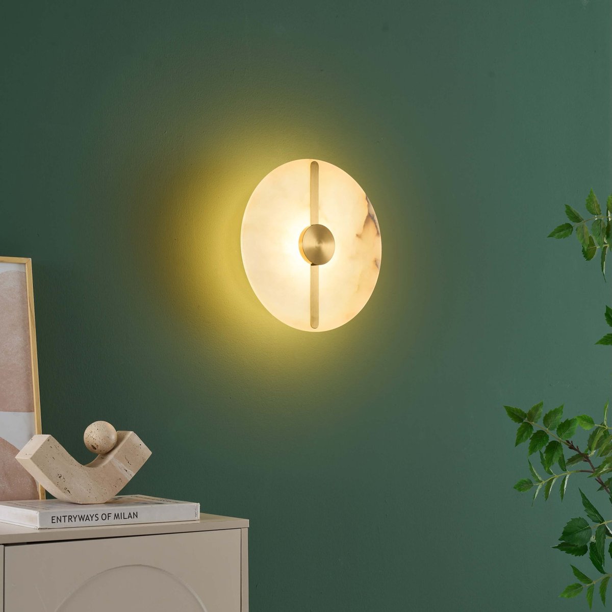 Applique LED disque en albâtre - LUNÉA laiton et blanc, KOSILUM