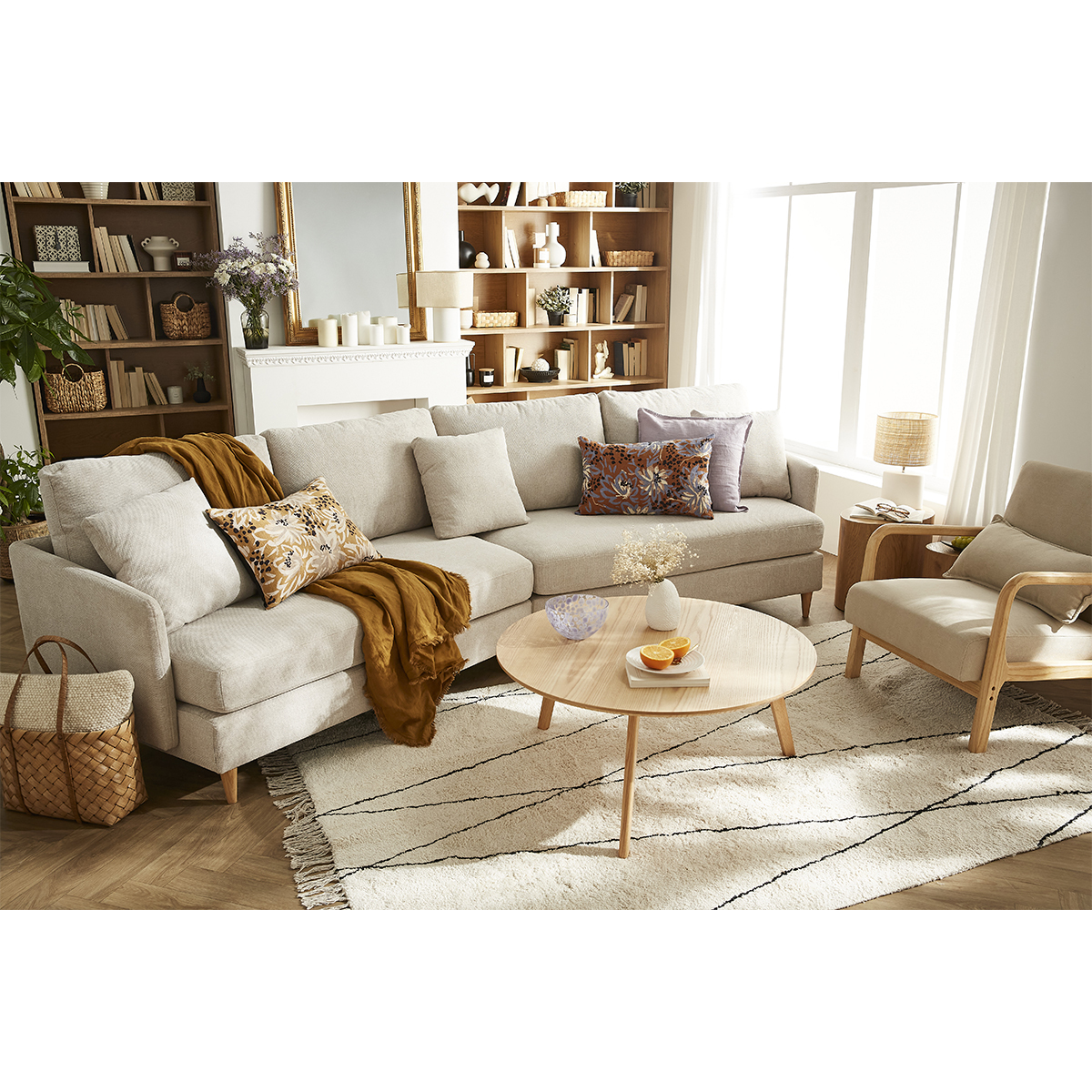 Table basse ronde scandinave bois clair chêne D90 cm ORKAD chêne clair, MILIBOO