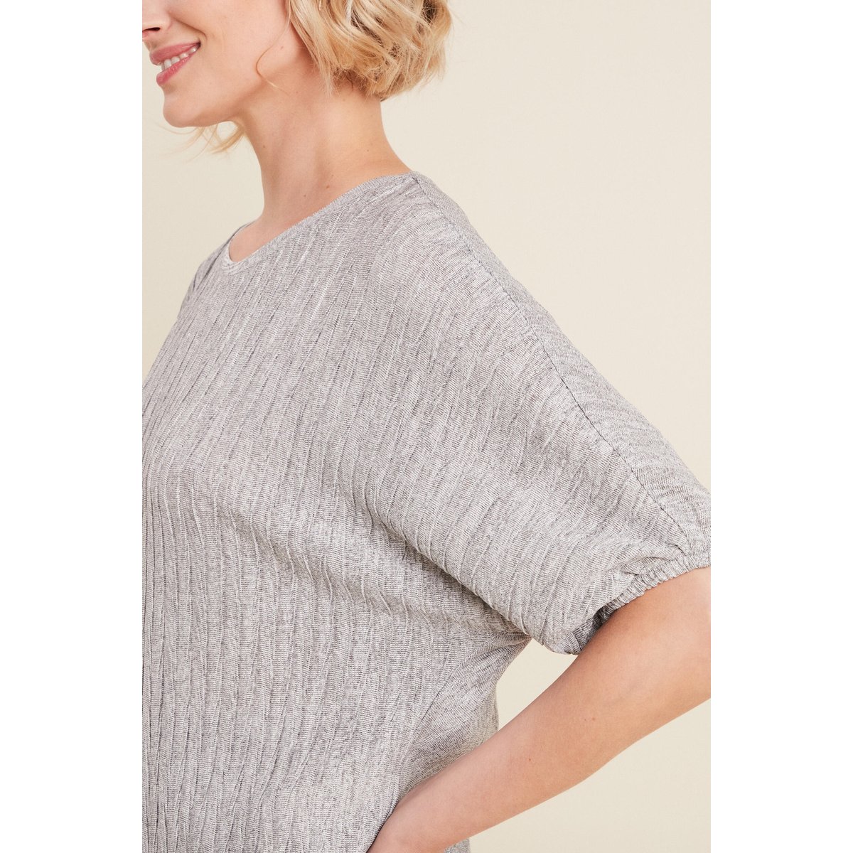 Blouse manches 3/4 plissée gris argent, BREAL