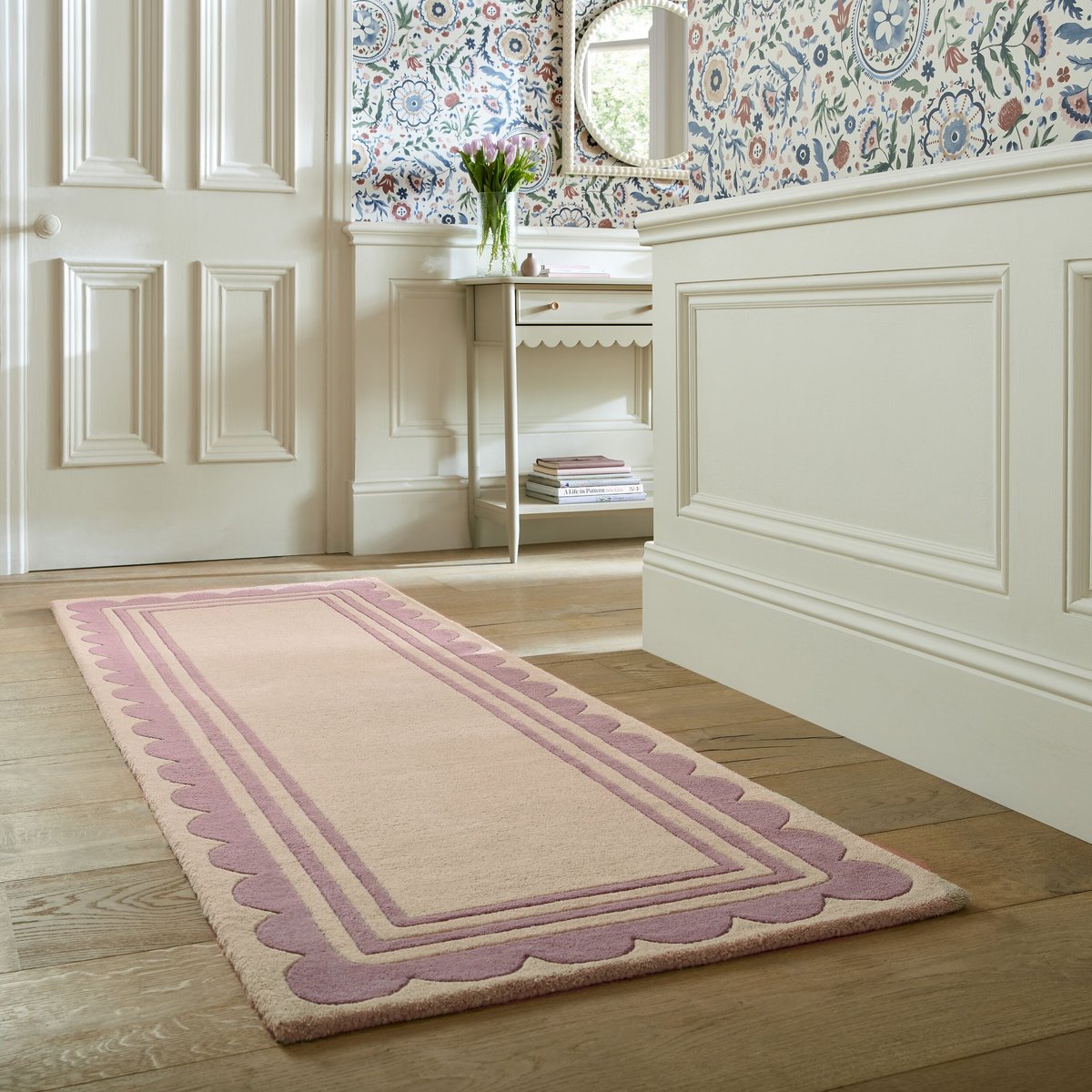 Tapis de couloir en laine à bordure festonné LOIS violet, FLAIR RUGS