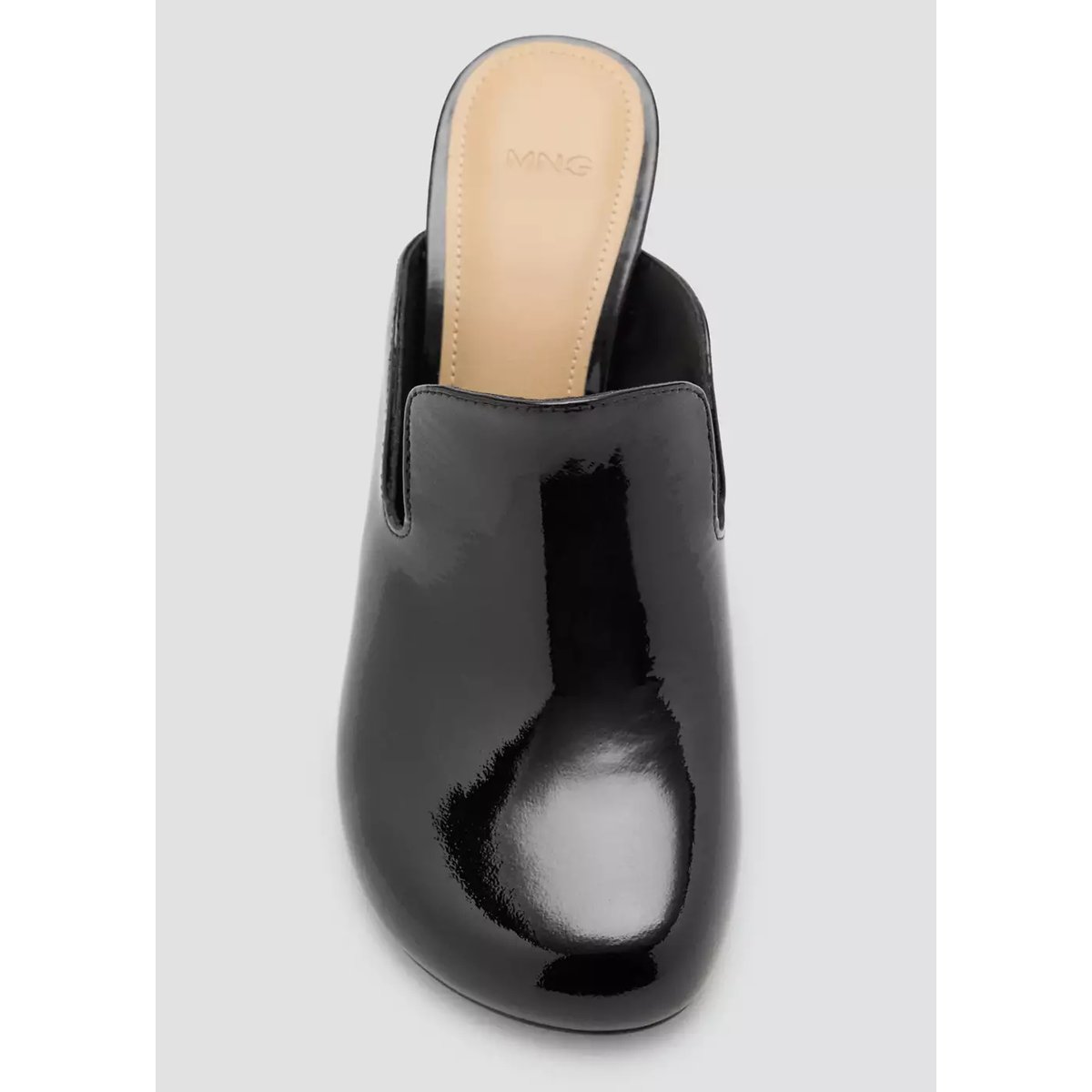 Chaussures talon cuir vernies noir, MANGO