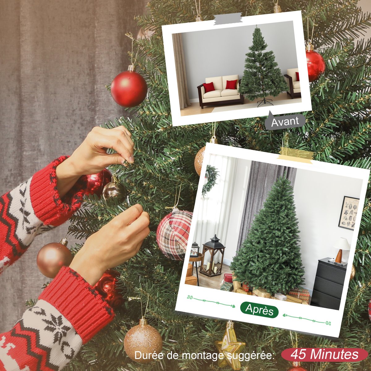 Sapin de Noël Plastique Vert vert, HOMCOM