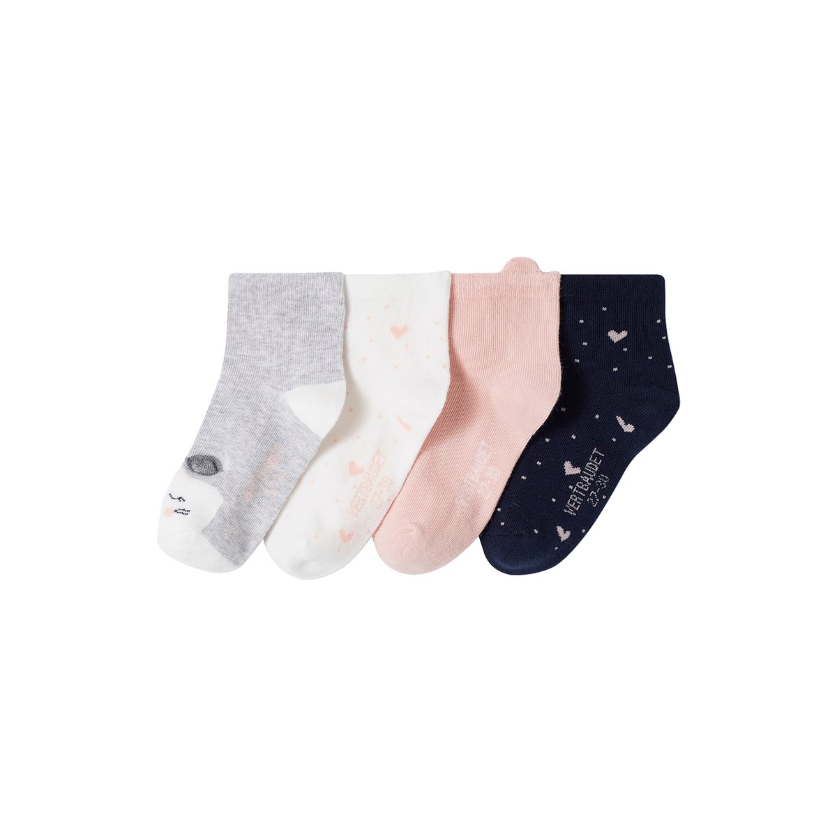 Lot de 4 paires de chaussettes chat et coeurs rose, VERTBAUDET