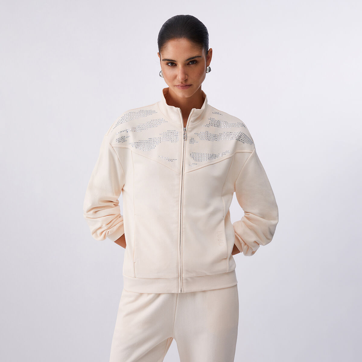 Sweat avec zip et applications champagne, LIU JO