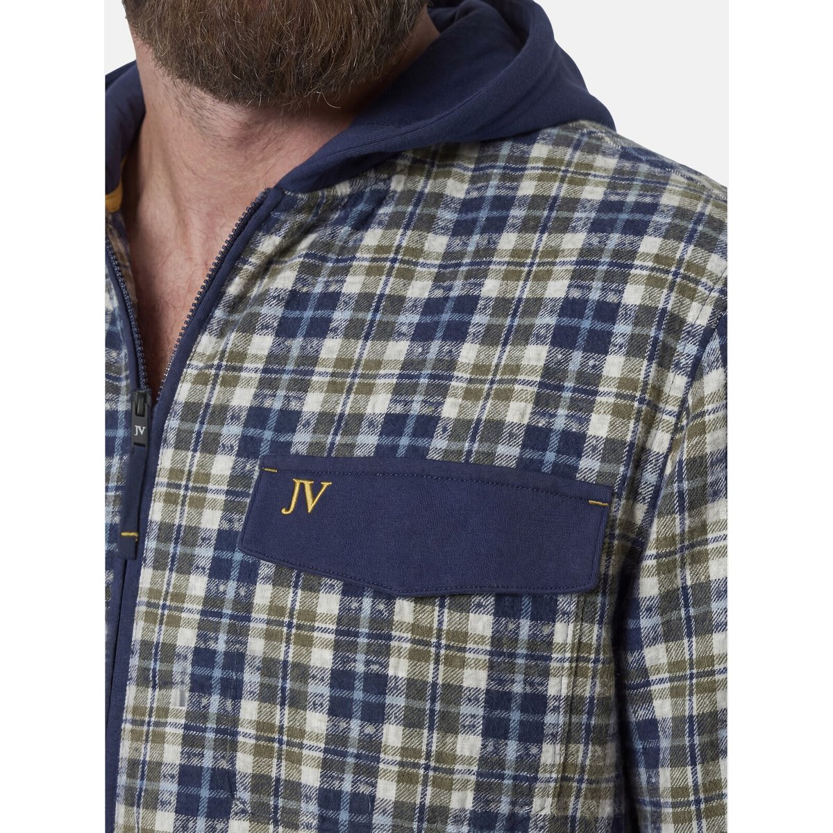 Veste en molleton DAGBERT bleu foncé à carreaux, JAN VANDERSTORM