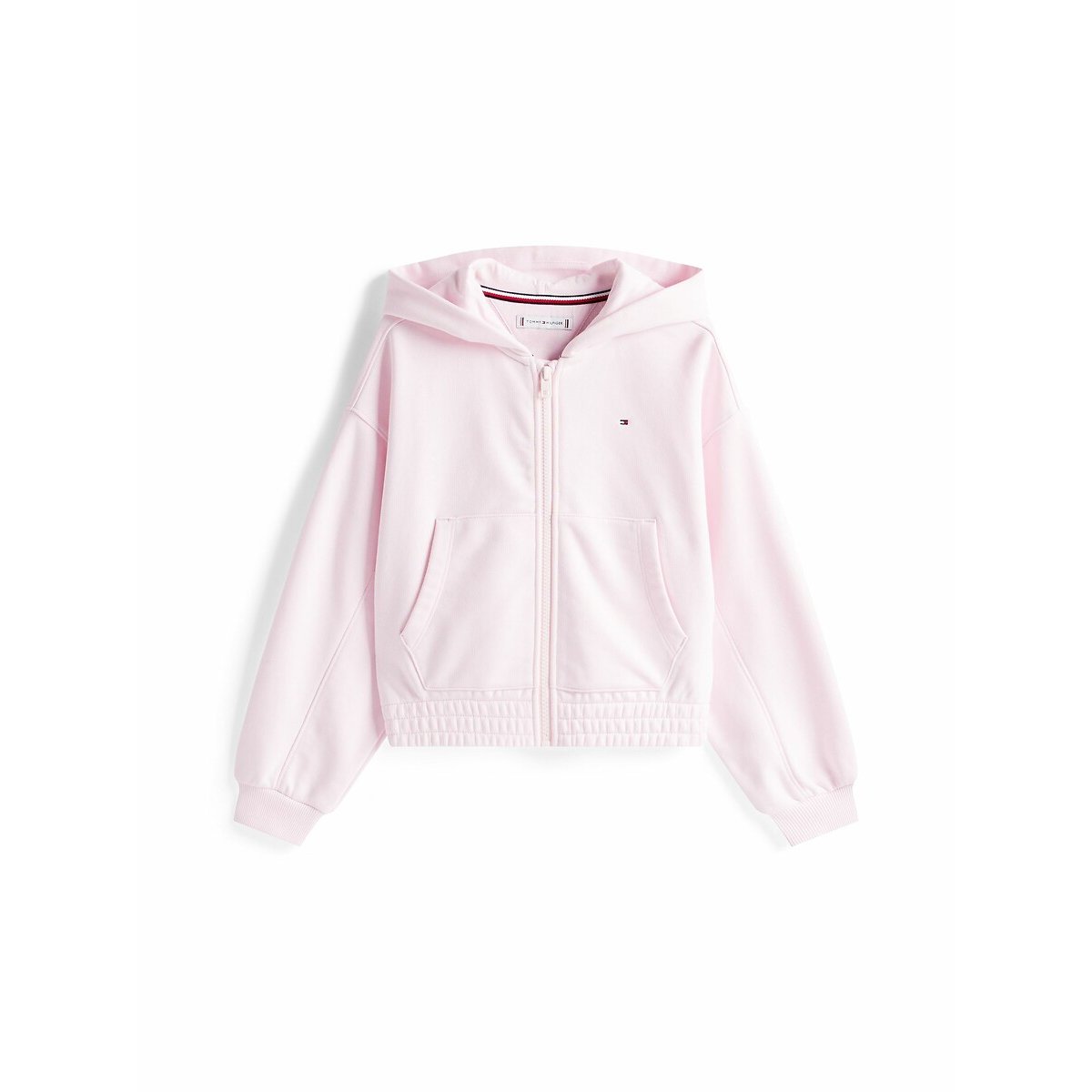 Sweat zippé à capuche avec inscription sur la capu rose, TOMMY HILFIGER