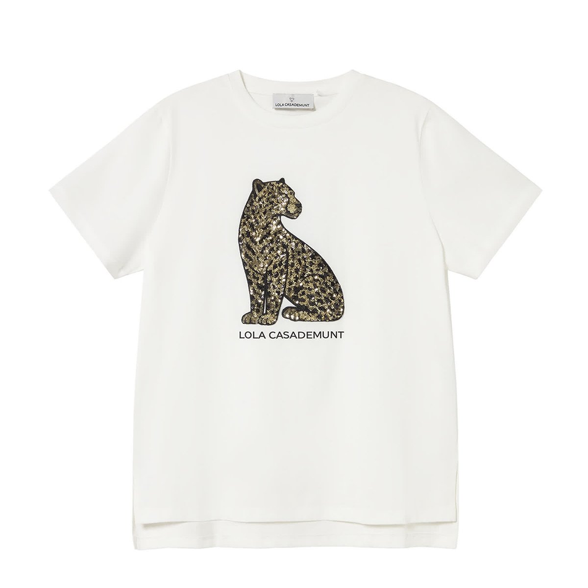 T-shirt à paillettes léopard et fentes latérales blanc, LOLA CASADEMUNT