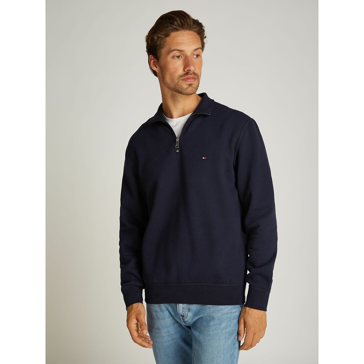 Sweat demi-zip fleece bleu foncé, TOMMY HILFIGER