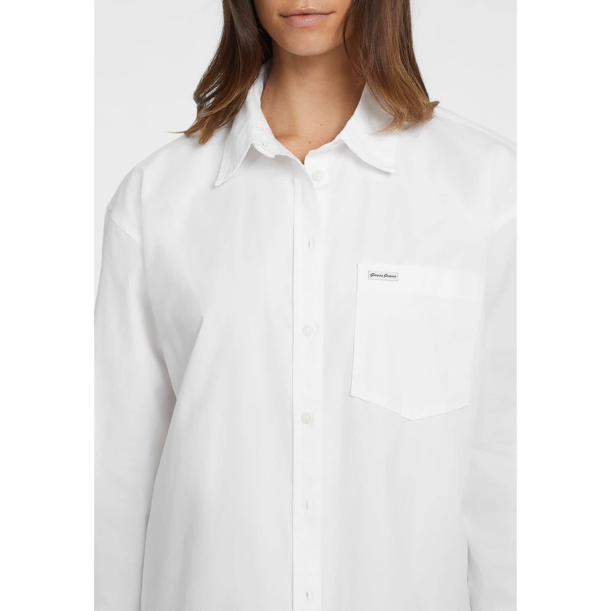 Chemise Oversized Poche Poitrine Manches Longues blanc, GUESS JEANS