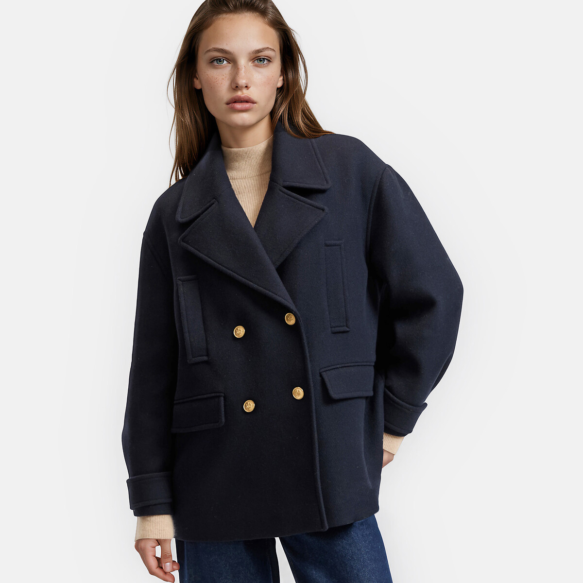 Caban laine mélangée, Signature ANTON bleu marine, LA REDOUTE COLLECTIONS