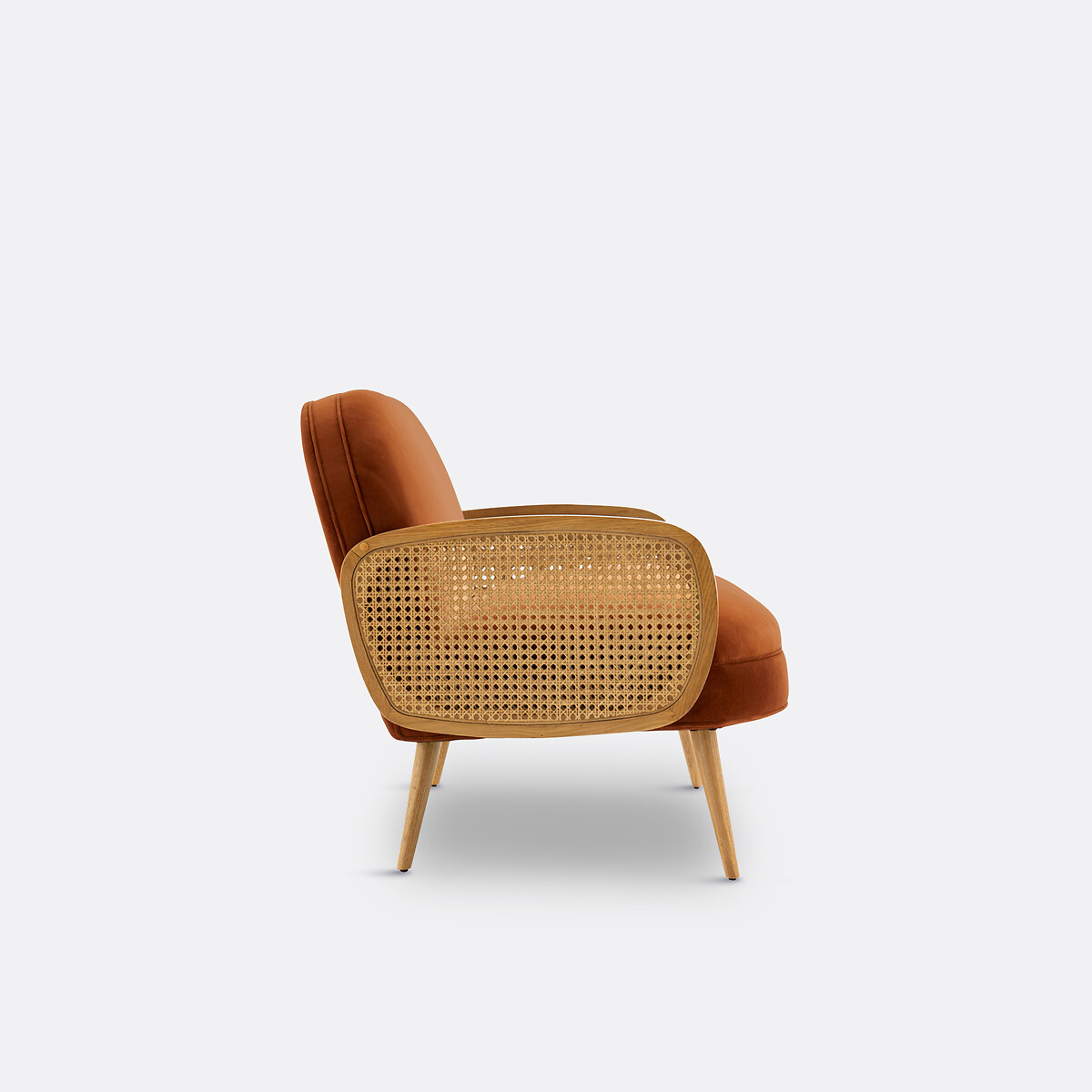 Canapé velours et cannage, Buisseau orange cuit, LA REDOUTE INTERIEURS