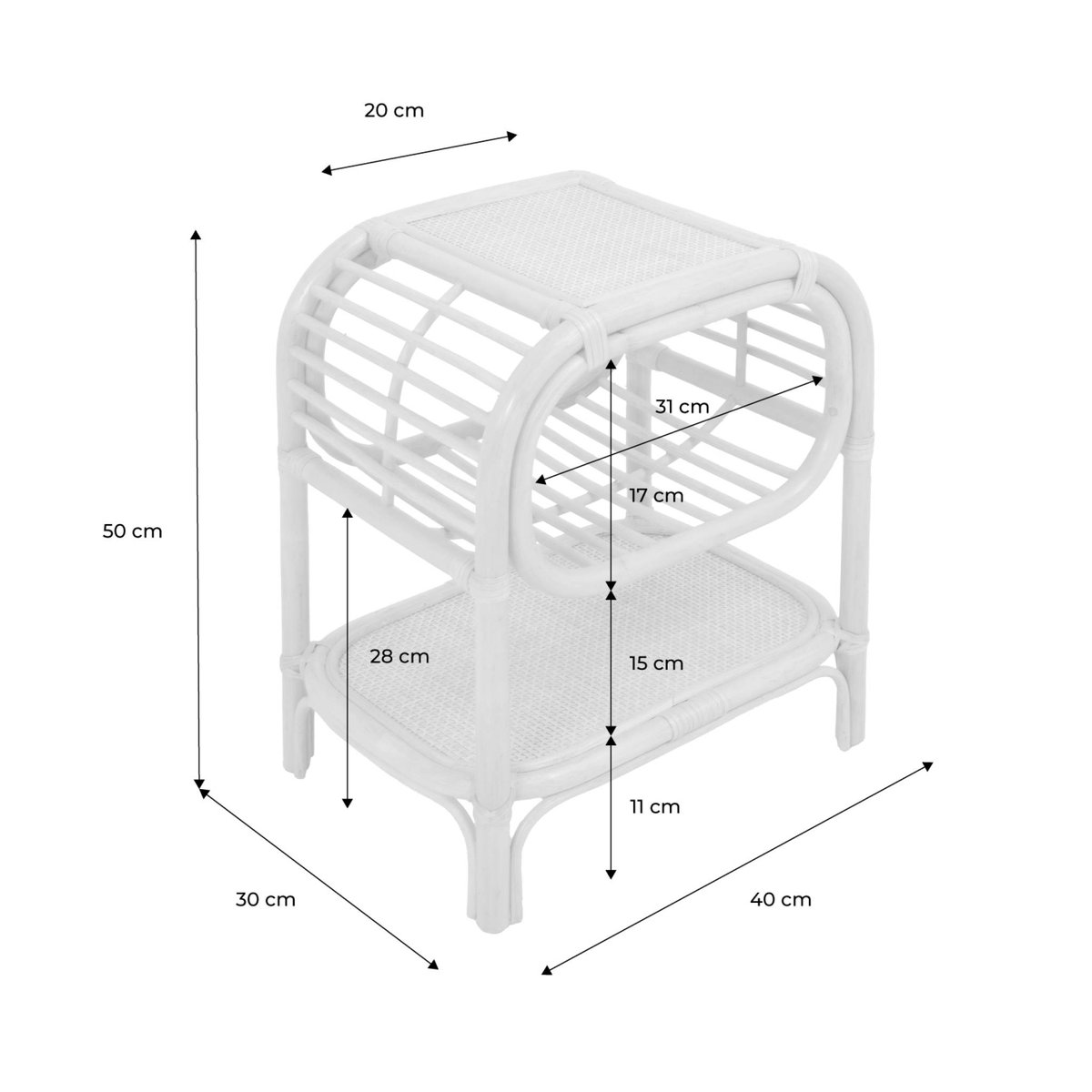 Table de chevet rotin naturel courbé 1 étagère 1 niche (lot de 2) SERANG naturel, SWEEEK