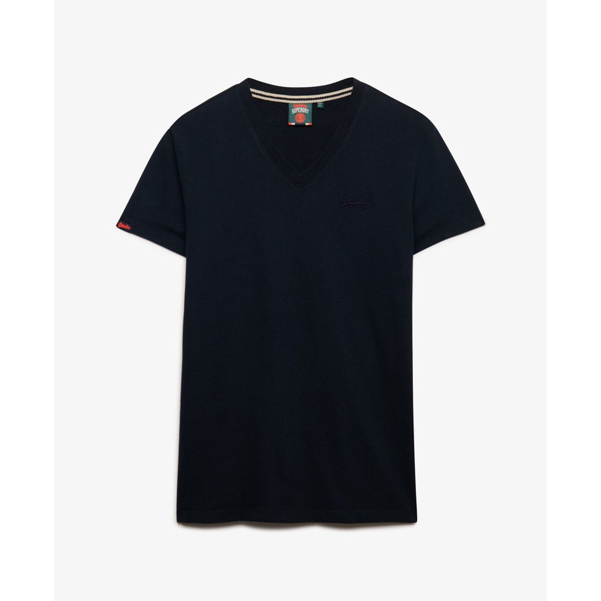 T-shirt col V logo brodé en coton bio bleu marine éclipse, SUPERDRY