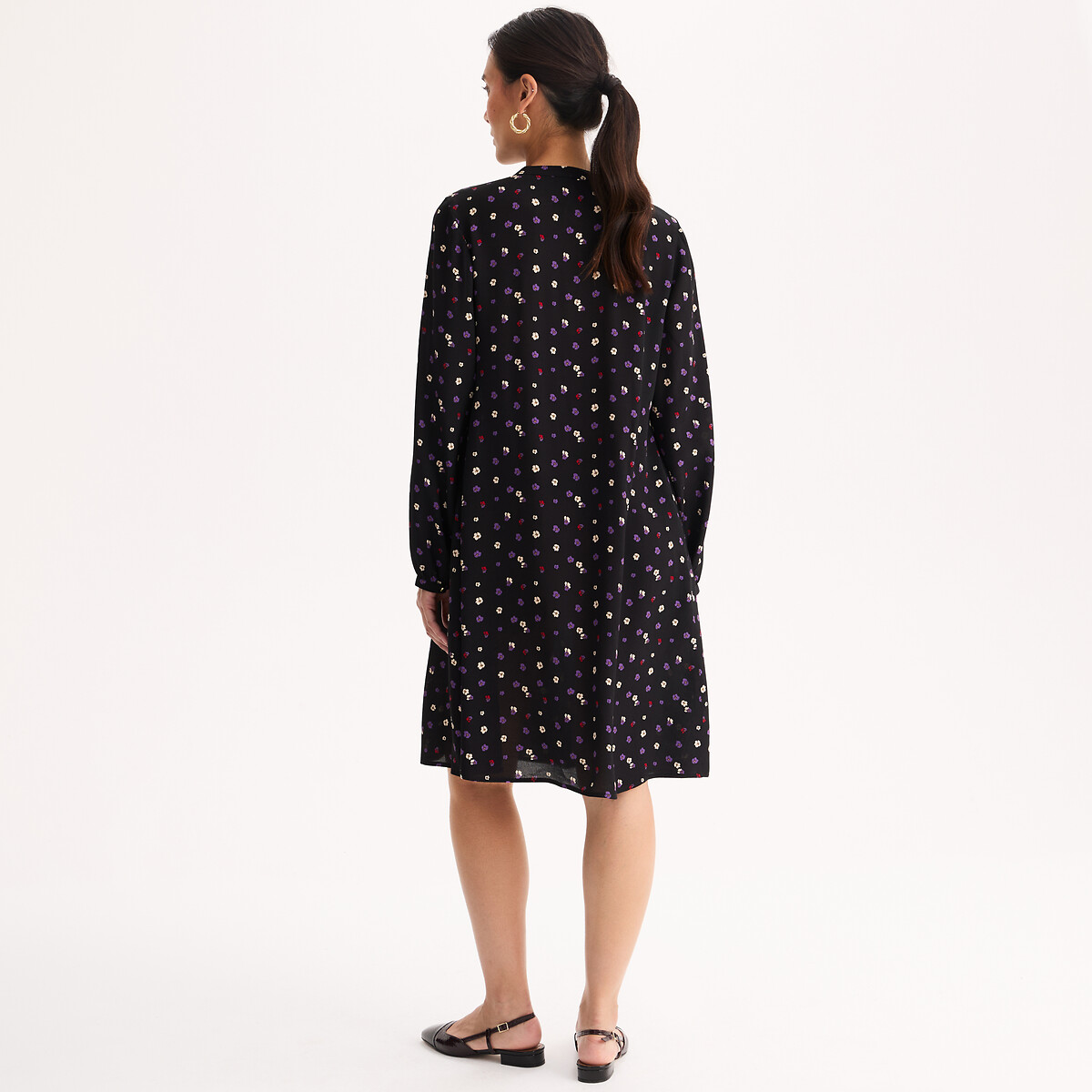 Robe au genou, manches longues, imprimé floral  imprimé fleur, ANNE WEYBURN