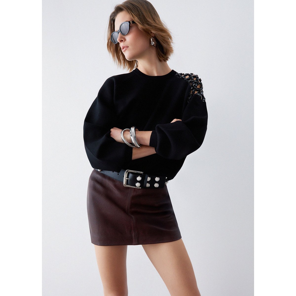 Pull avec broderie de pierres noir, LIU JO