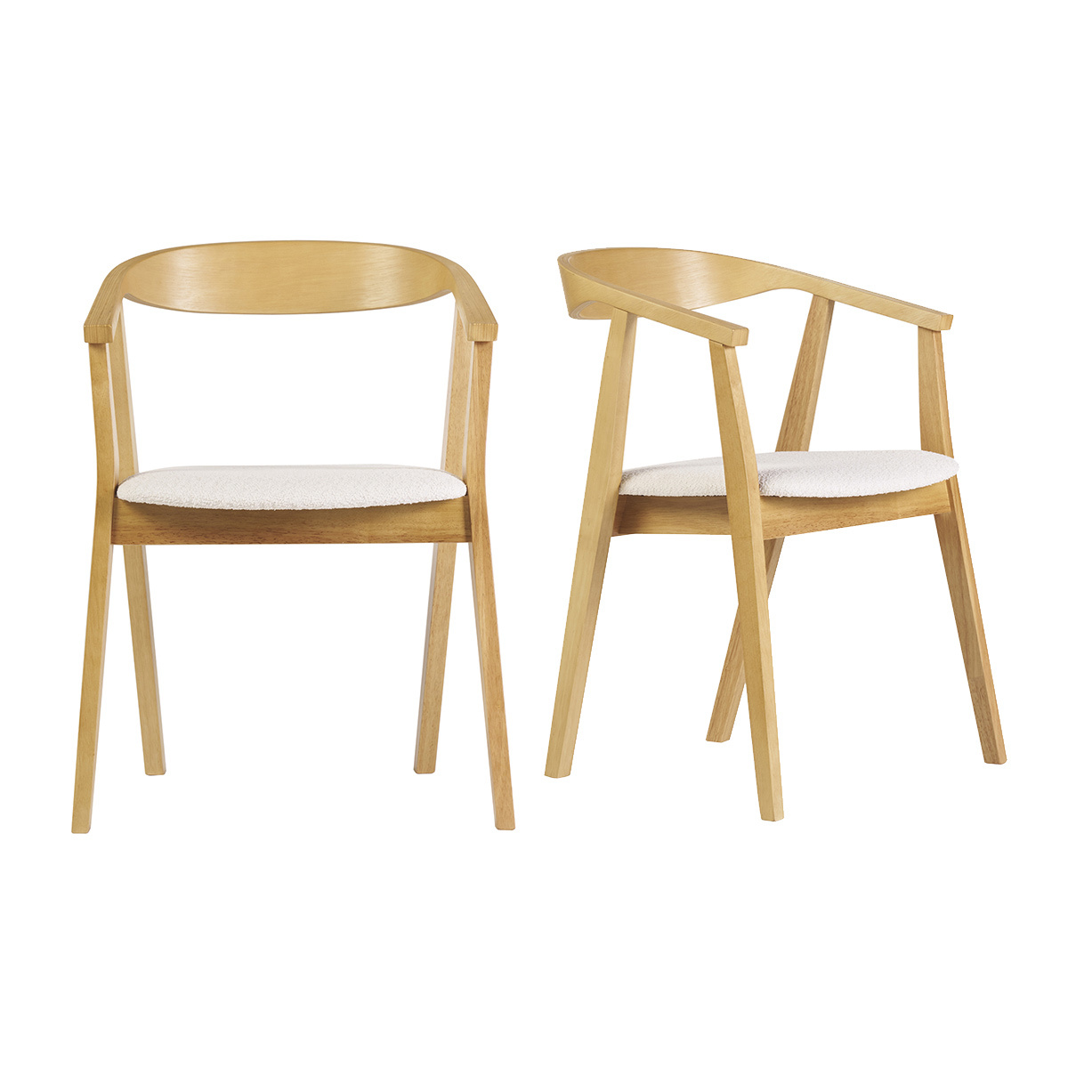 Chaises scandinaves bois clair et tissu effet laine bouclée blanc (lot de 2) BAHIA blanc, MILIBOO