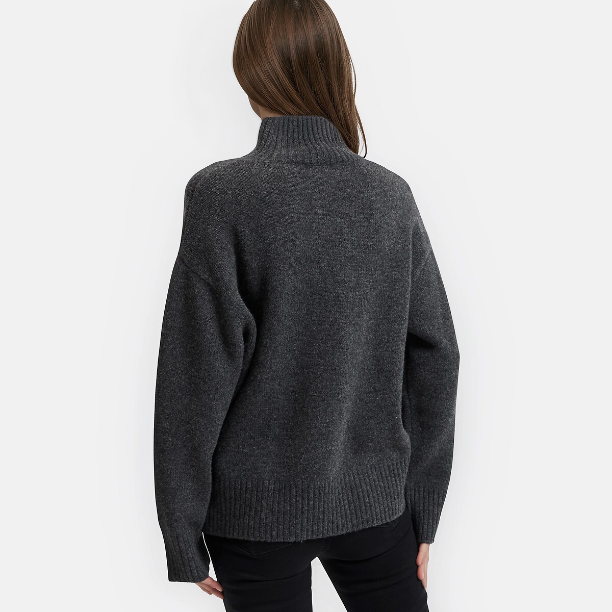 Large Knit Wool Turtleneck Jumper charcoal grey marl, LA REDOUTE COLLECTIONS