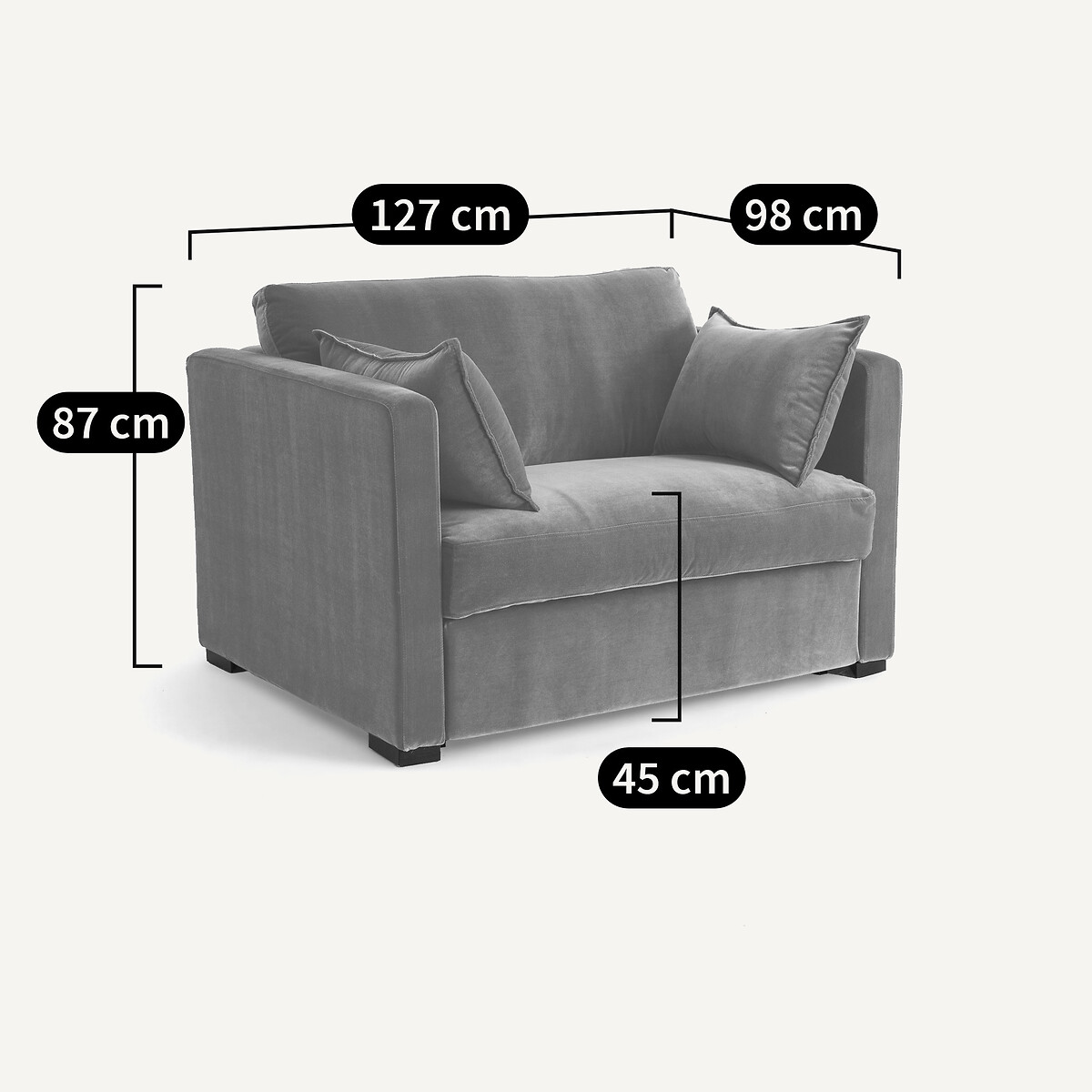 Canapé 2 places, convertible, en velours stonewashed, NEO KINKAJOU ficelle, AM.PM