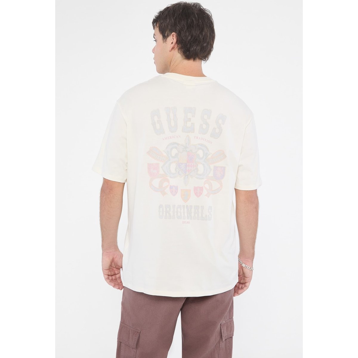 T-Shirt Logo Frontal crème, GUESS