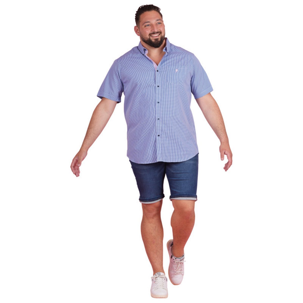 Chemise en coton bleue vichy pourvue d'une coupe droite et d'un col américain bleu, RUCKFIELD