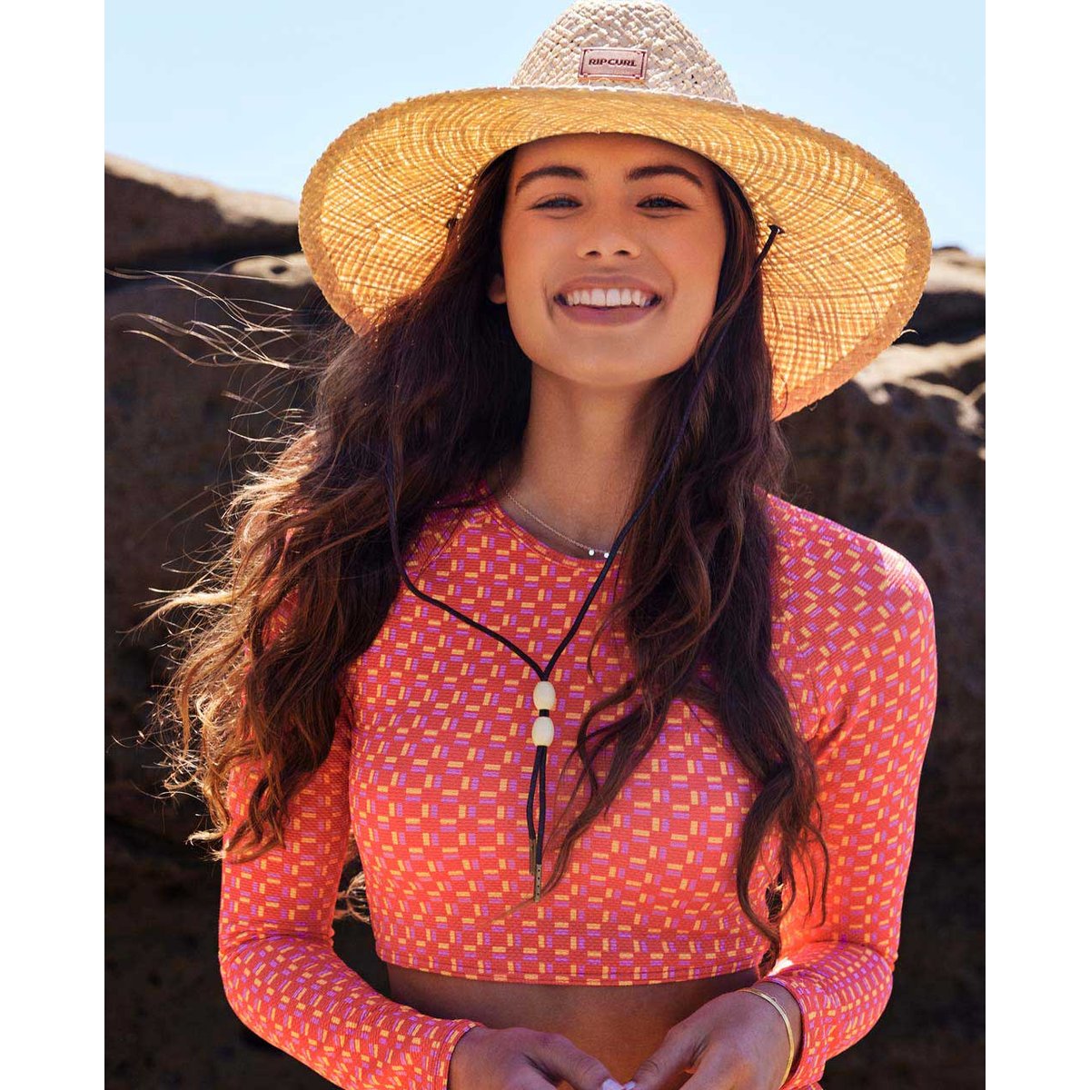 Maillot de bain SHELL COVE CROP RASHVEST red - rouge, RIP CURL