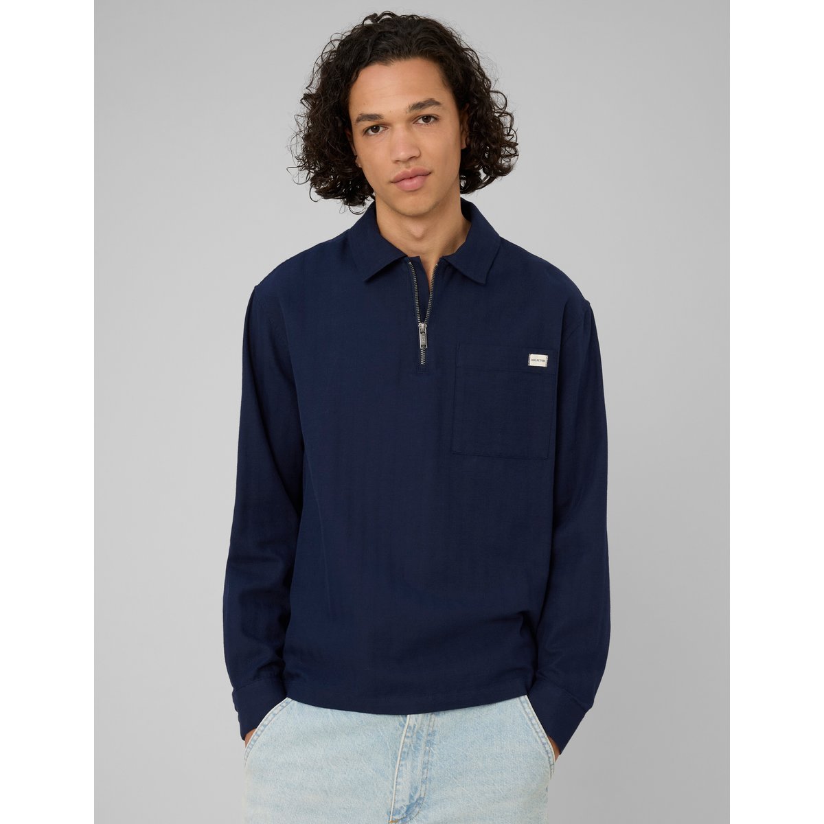 Chemise enfilée zippée manches longues bleu foncé, BZB