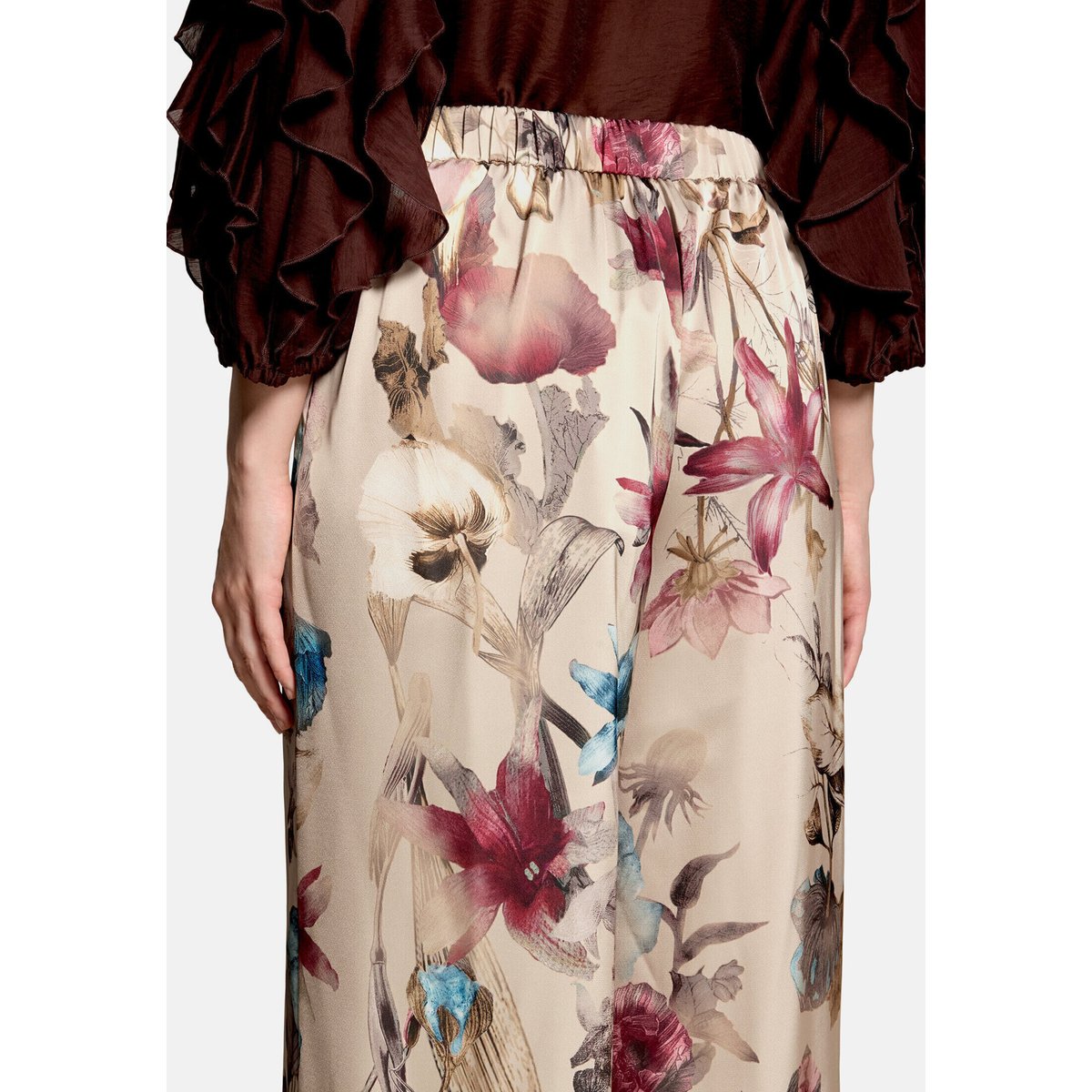 Pantalon Marlene à imprimé à fleurs beige/dark red, VERA MONT