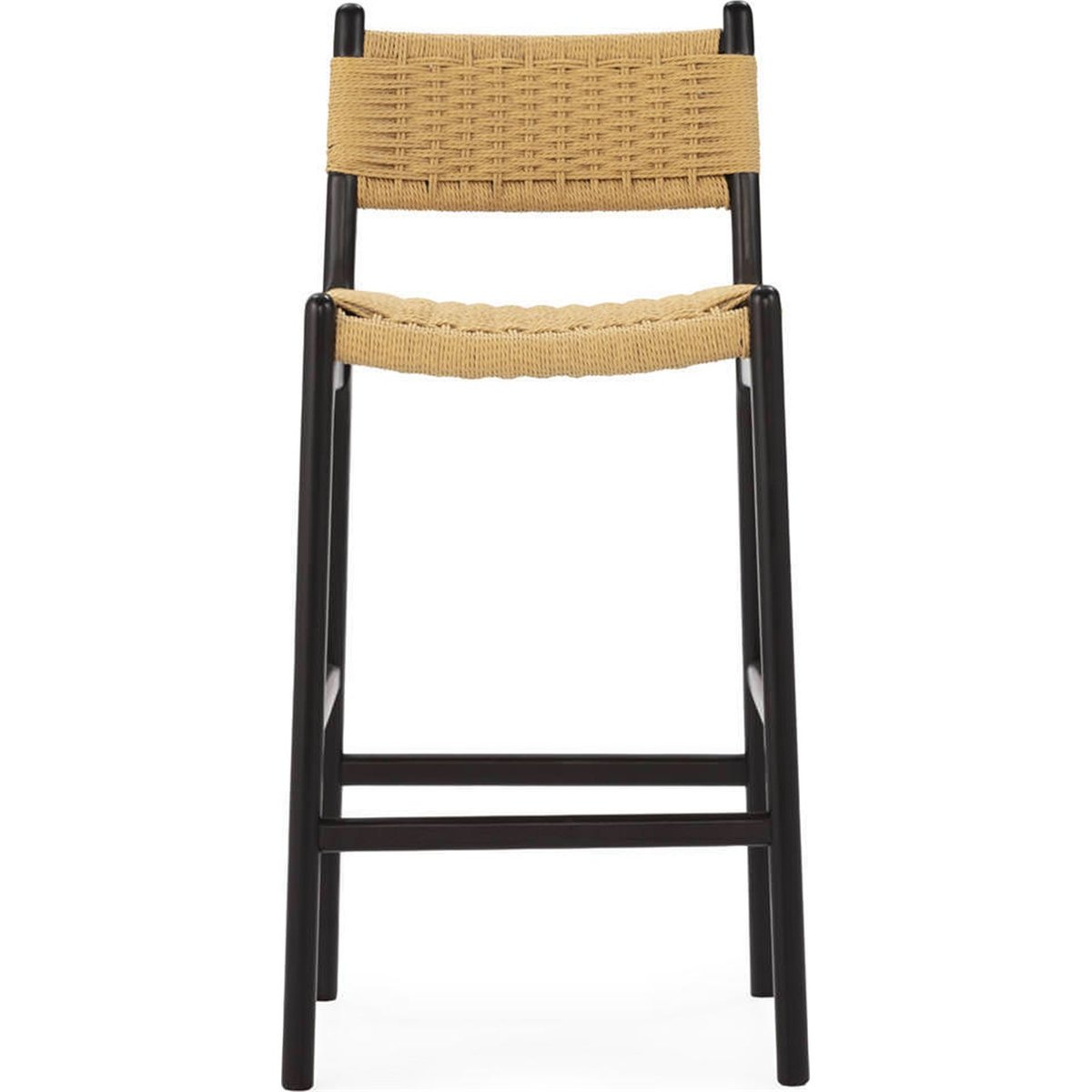 Tabouret haut en bois et corde de papier noir et naturel, RECOLLECTION