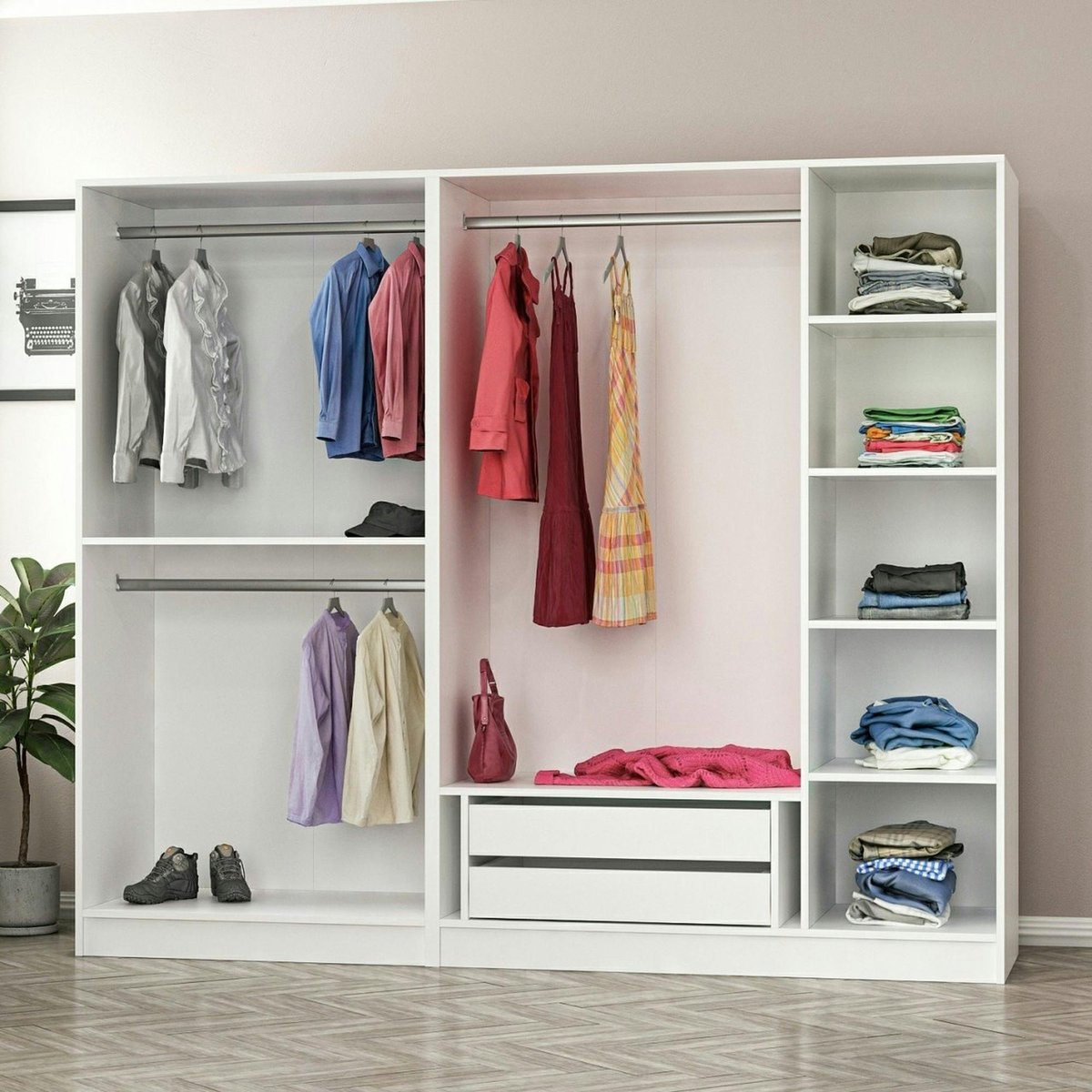 Armoire dressing design blanc 5 portes verre H 210 cm BYRON blanc, PIER IMPORT