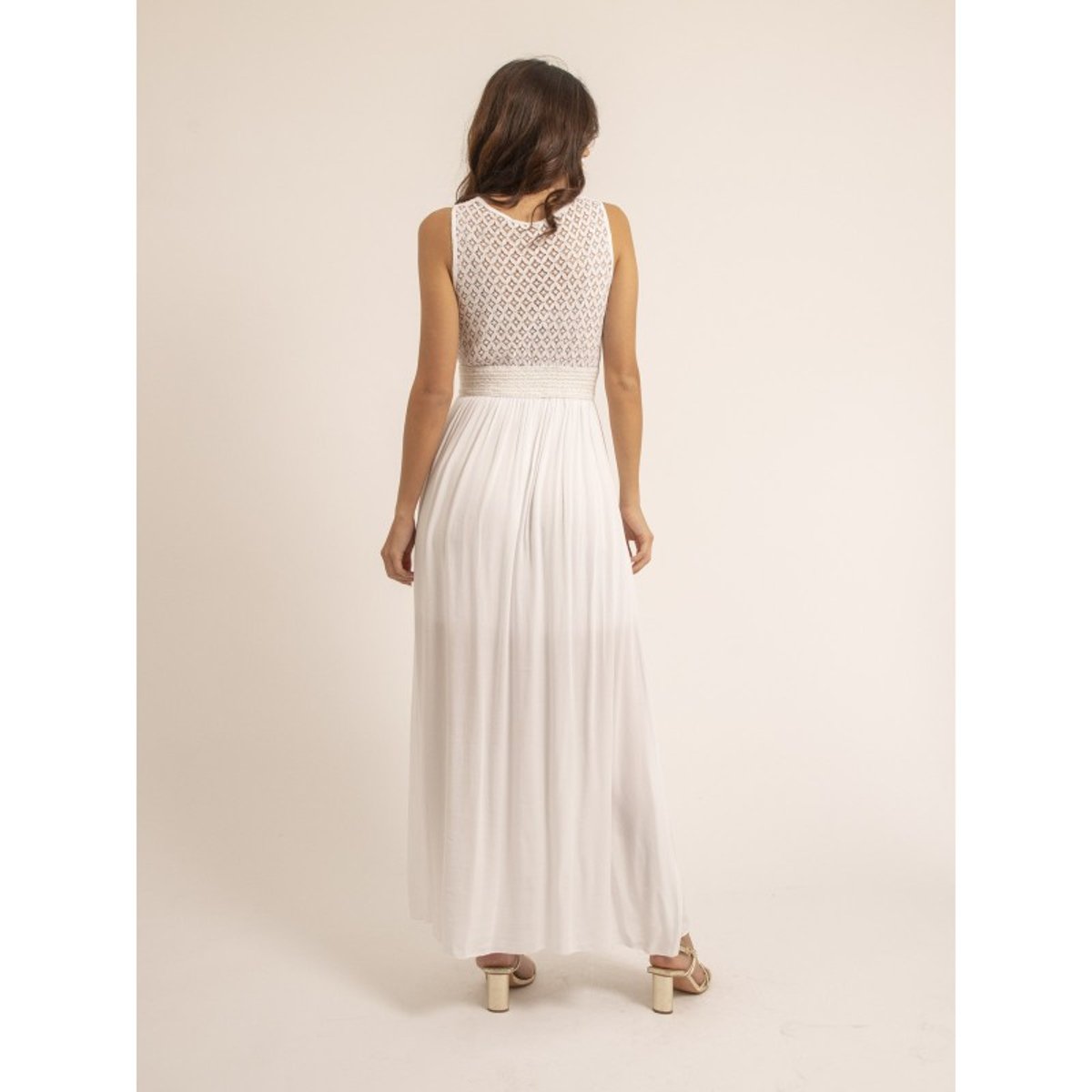 Robe Longue En Dentelle Ipalene blanc, DONA LISA