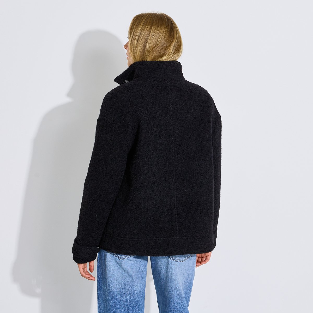 Manteau court en maille bouclée noir, GRAIN DE MALICE