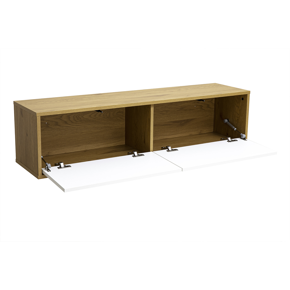 Meuble TV mural finition blanche et bois clair chêne L120 cm FLEXO bois clair / blanc, MILIBOO