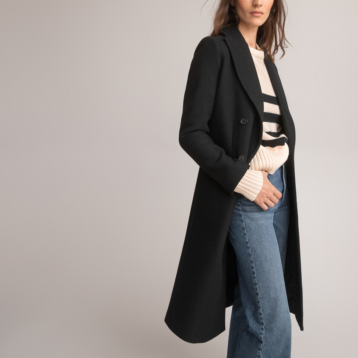 Cappotto iconico Gauthier, in panno di lana nero , LA REDOUTE COLLECTIONS