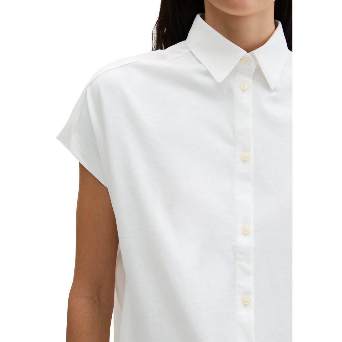 Blouse en jersey large en mélange de matériaux blanc naturel, MARC O'POLO