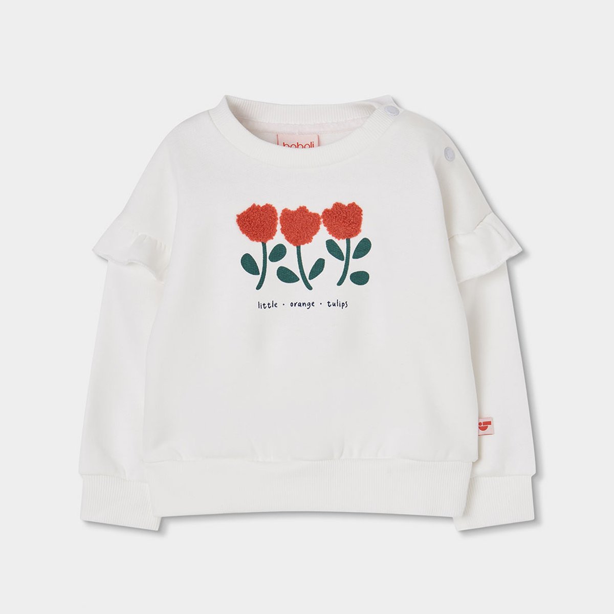 Sweat-shirt fille molleton broderie tulipes blanc, BOBOLI