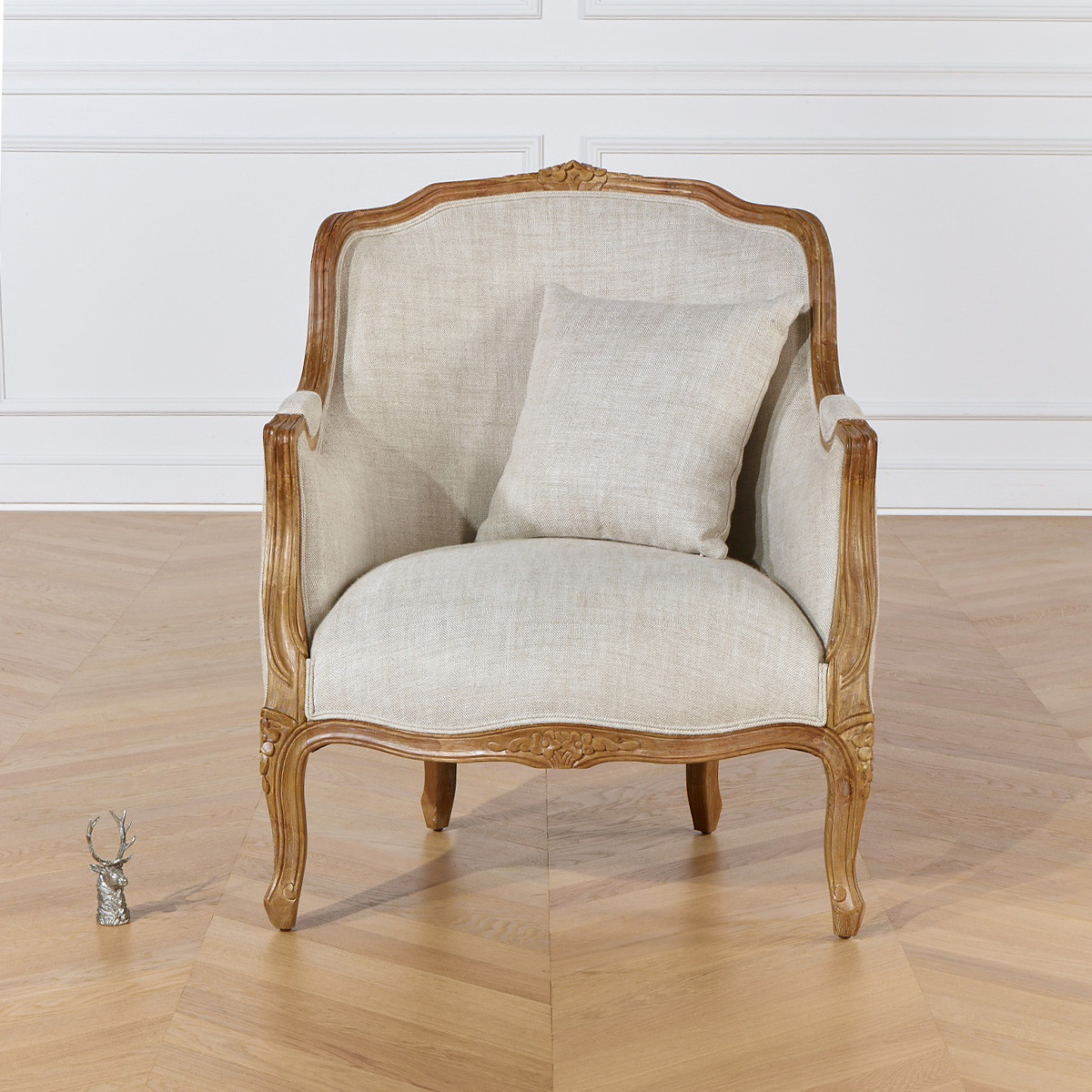 Fauteuil bergère en hévéa et lin VICTOR lin, ROBIN DES BOIS